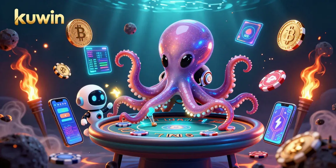 Engage with kuwin's exciting gambling scene featuring a charismatic alien octopus at a vibrant poker table.
