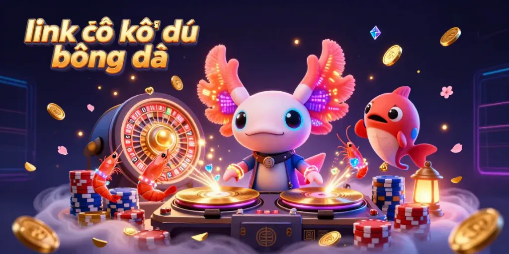 Link vào kết quả bóng đá engaging users with a vibrant casino atmosphere and characters celebrating.