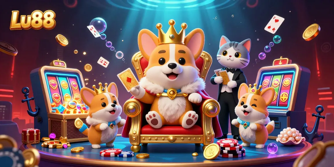 Experience the excitement of Lu88 with this vibrant illustration of a royal corgi in a casino scene.
