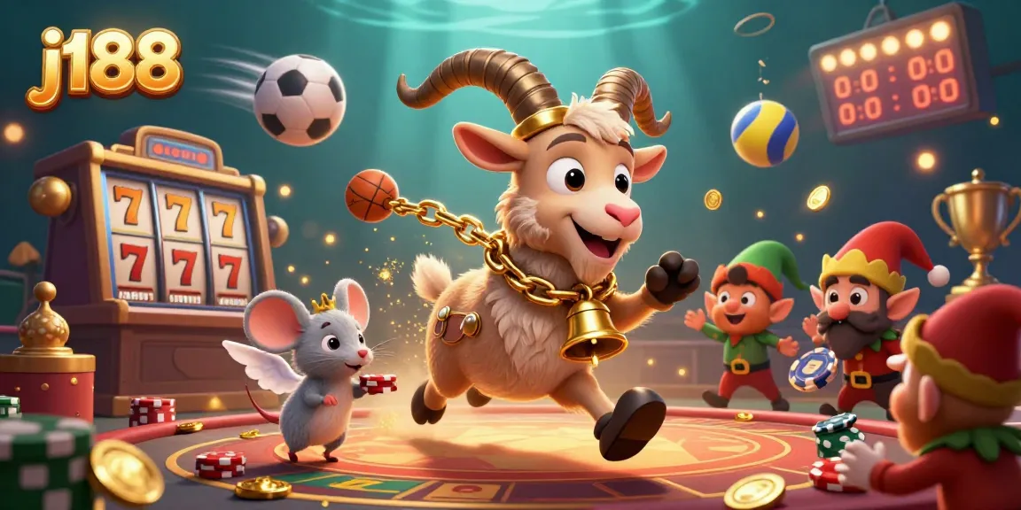 Experience excitement with j188 as Krampus and friends animate a festive casino scene.