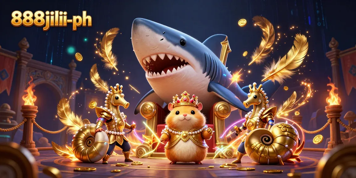 Engage in thrilling action at 888jili-ph, featuring a cartoon hamster king in an exciting casino battle arena.