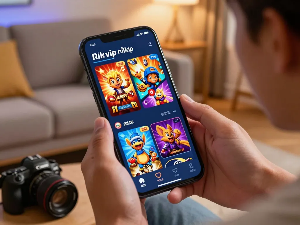 Engaging user playing online games on mobile with link tải rikvip mới nhất in a cozy setting.