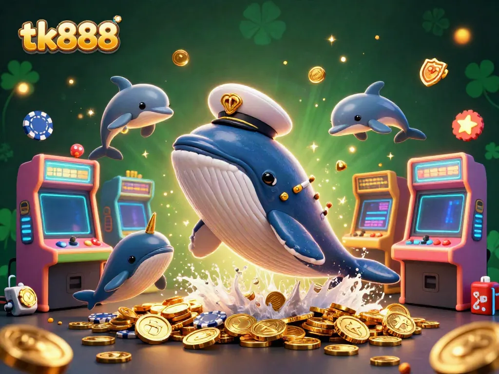 Engage in exciting gameplay at tk888 with an imaginative scene featuring a whale and playful dolphins.