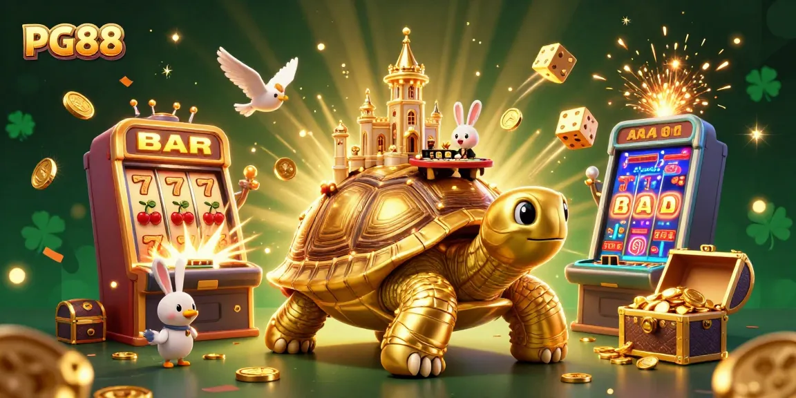Experience excitement with PG88's golden tortoise casino illustration featuring dynamic game elements.
