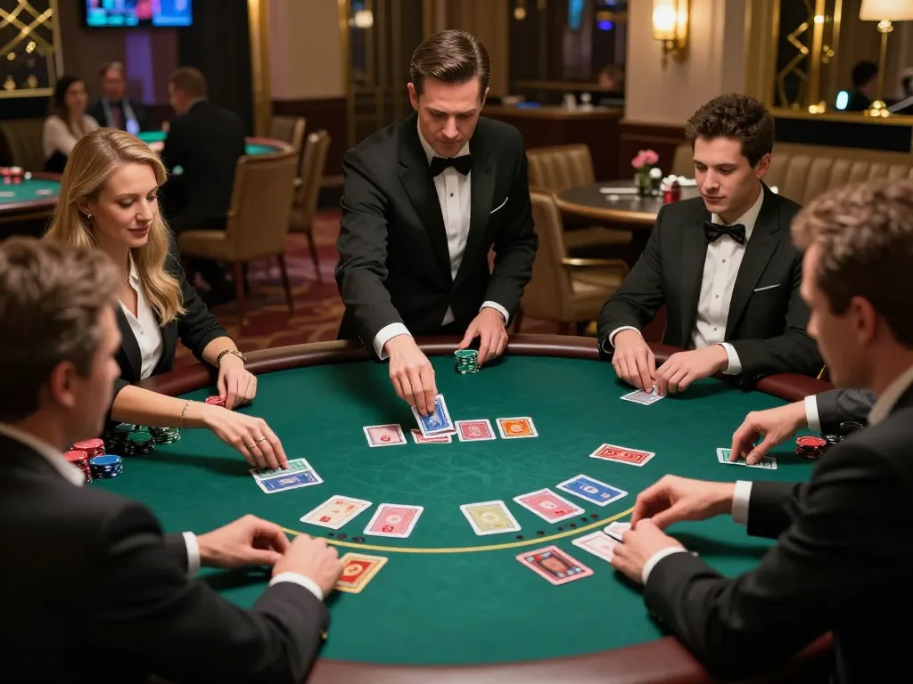 Player strategizing at blackjack table in 98wincom casino, showing focused gameplay and upscale setting.