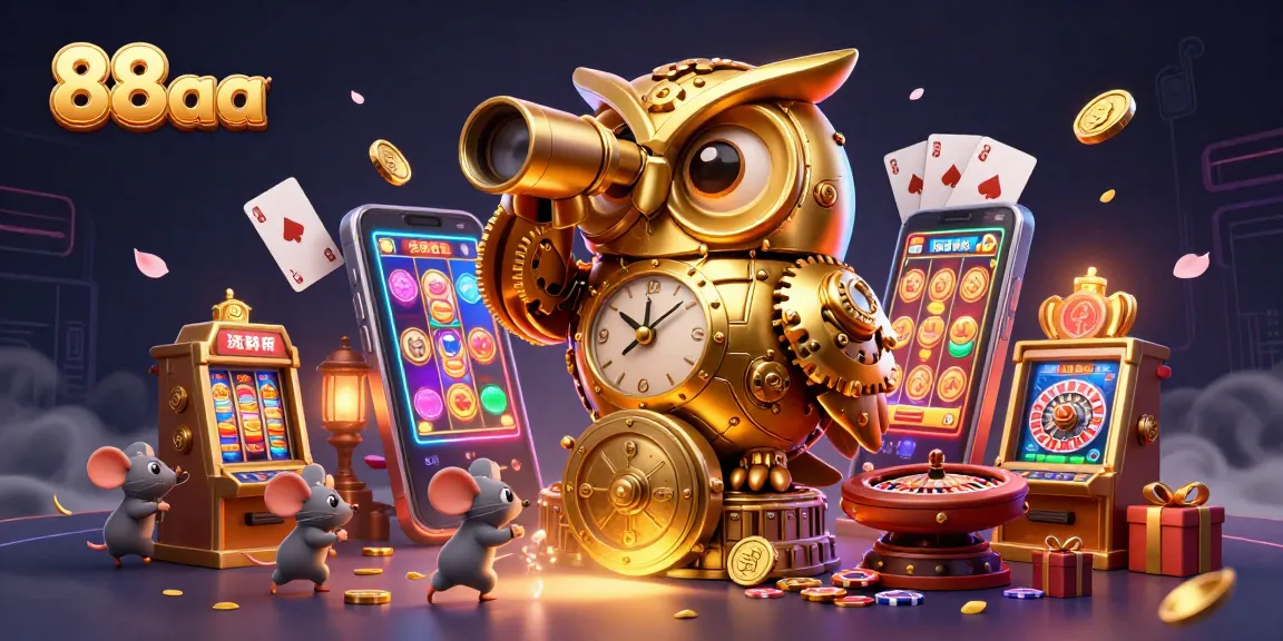 Watch the magical 88aa owl observe winning moments on vibrant casino floor!