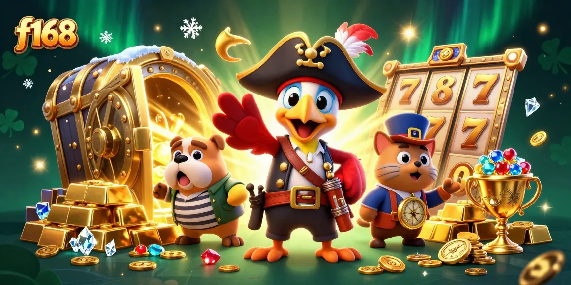 Engage with f168's thrilling slots experience featuring a vibrant 3D pirate scene.
