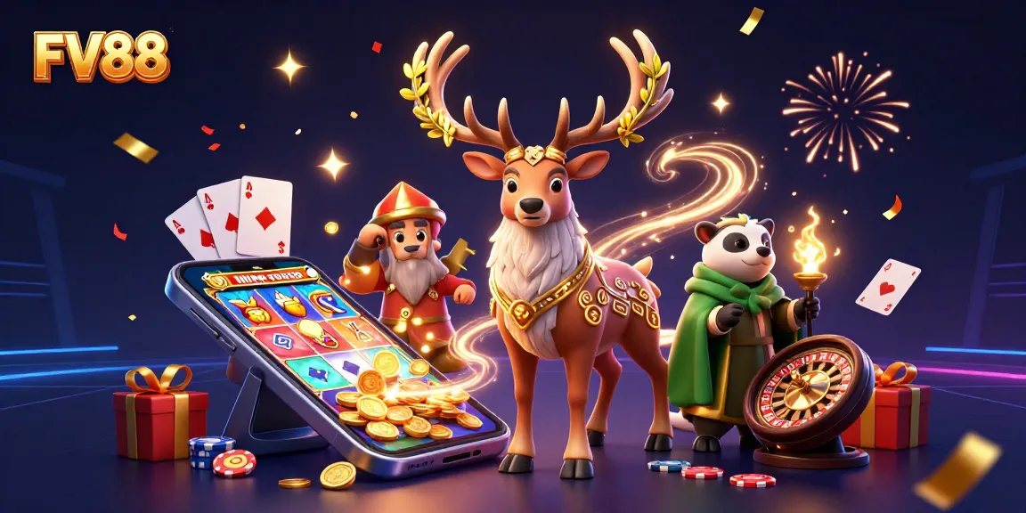 Experience the excitement of the FV88 casino with dynamic gaming elements and enchanting characters.