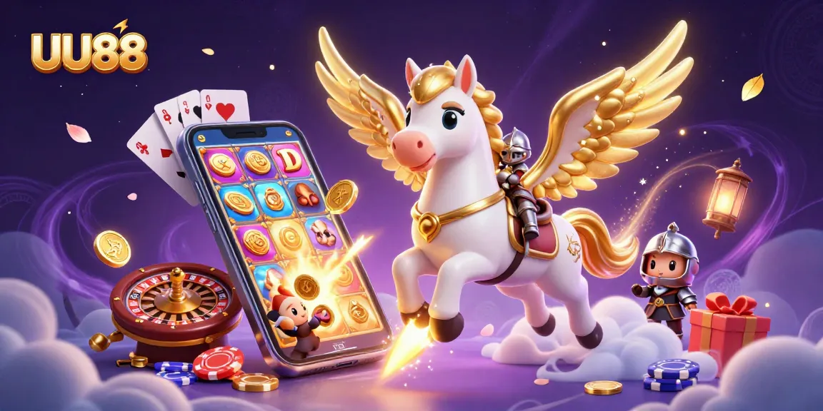 UU88 offers a psychic gaming experience with a celestial character amidst casino elements.