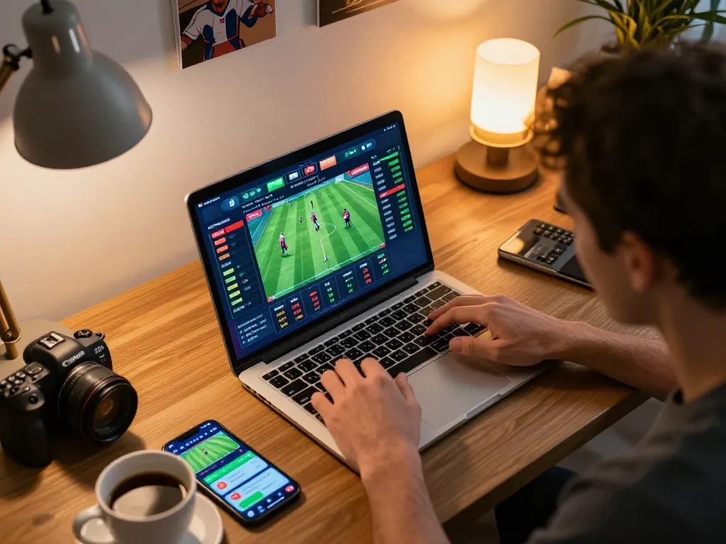 Engaging in strategic sports betting analysis with TG88 app on laptop