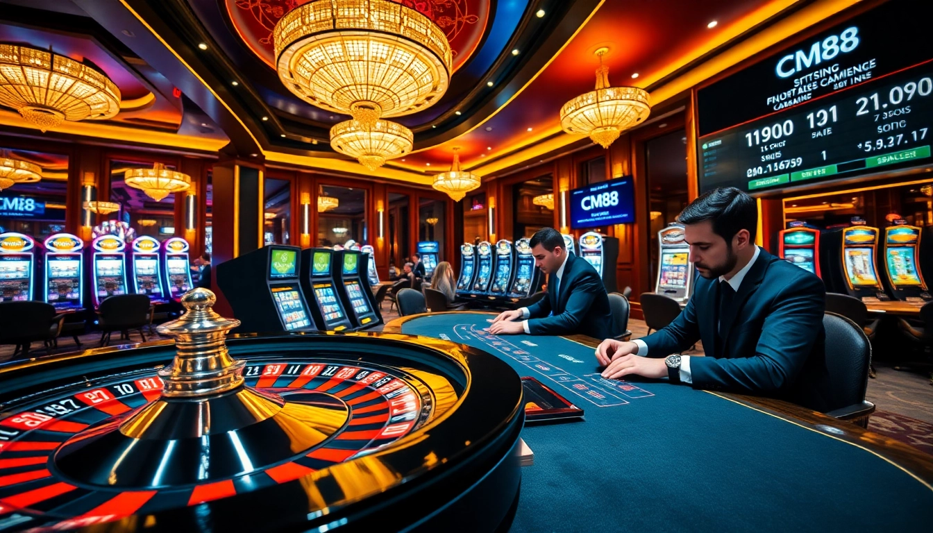 Players enjoying games at CM88 casino tables, embodying excitement and professionalism in gambling.