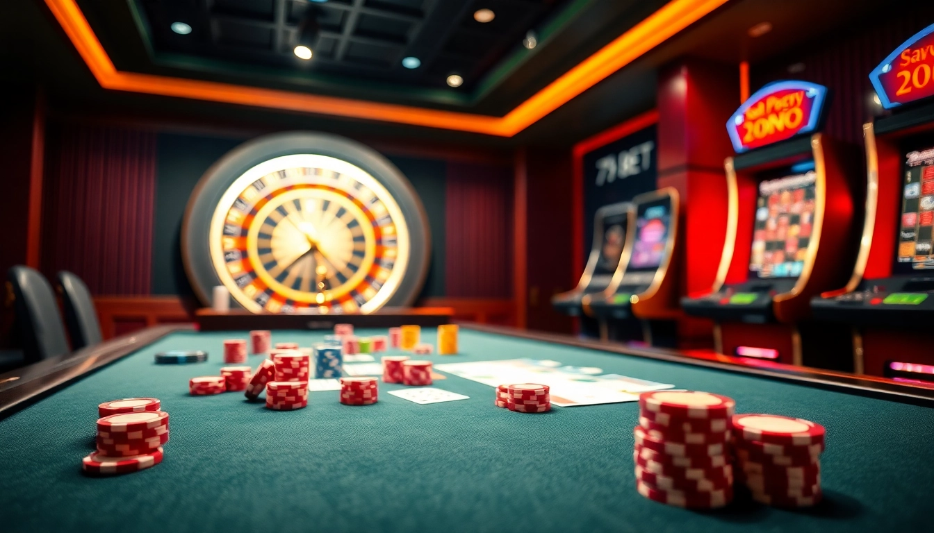 Experience the thrill of playing 789 BET at a high-stake casino table with vibrant poker chips and cards.