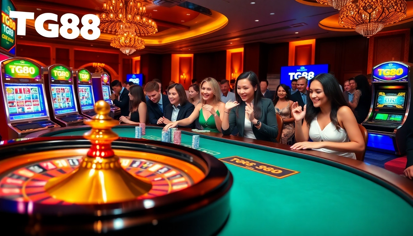 Players enjoying a lively game of poker at the TG88 casino with vibrant graphics and exciting atmosphere.