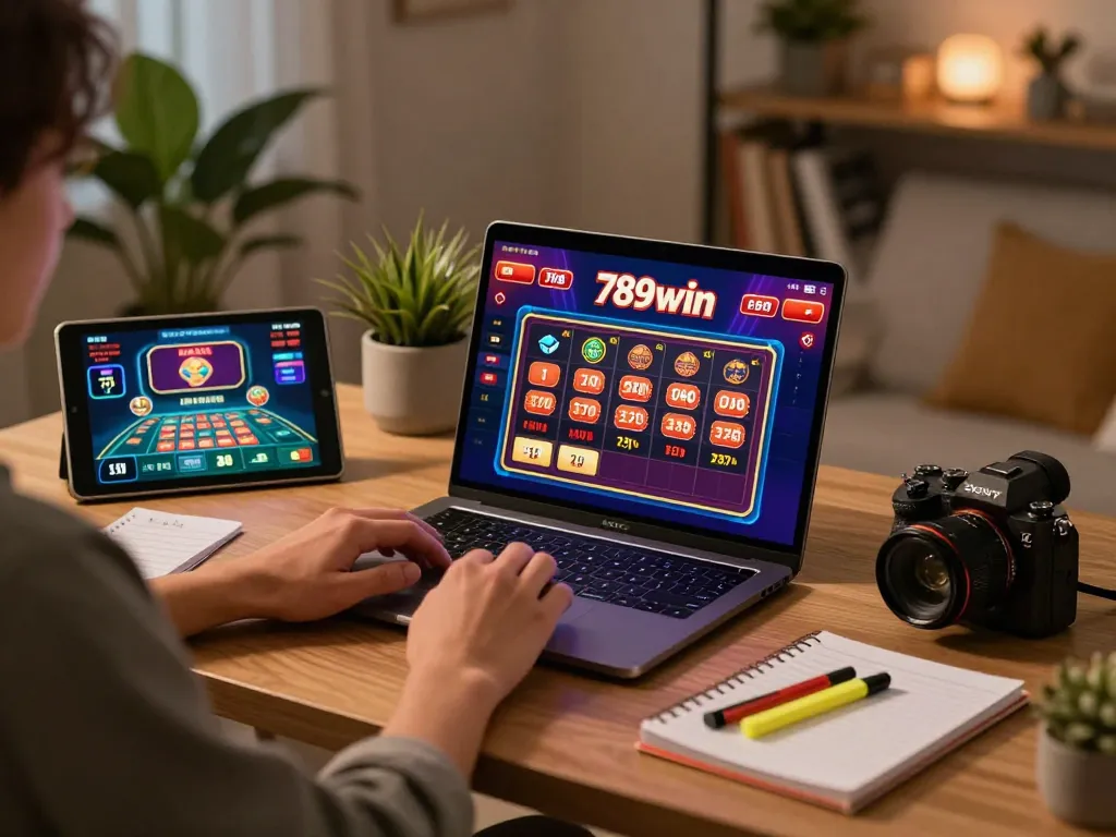 Engaging online gaming experience on 789win with laptop and casino games displayed.