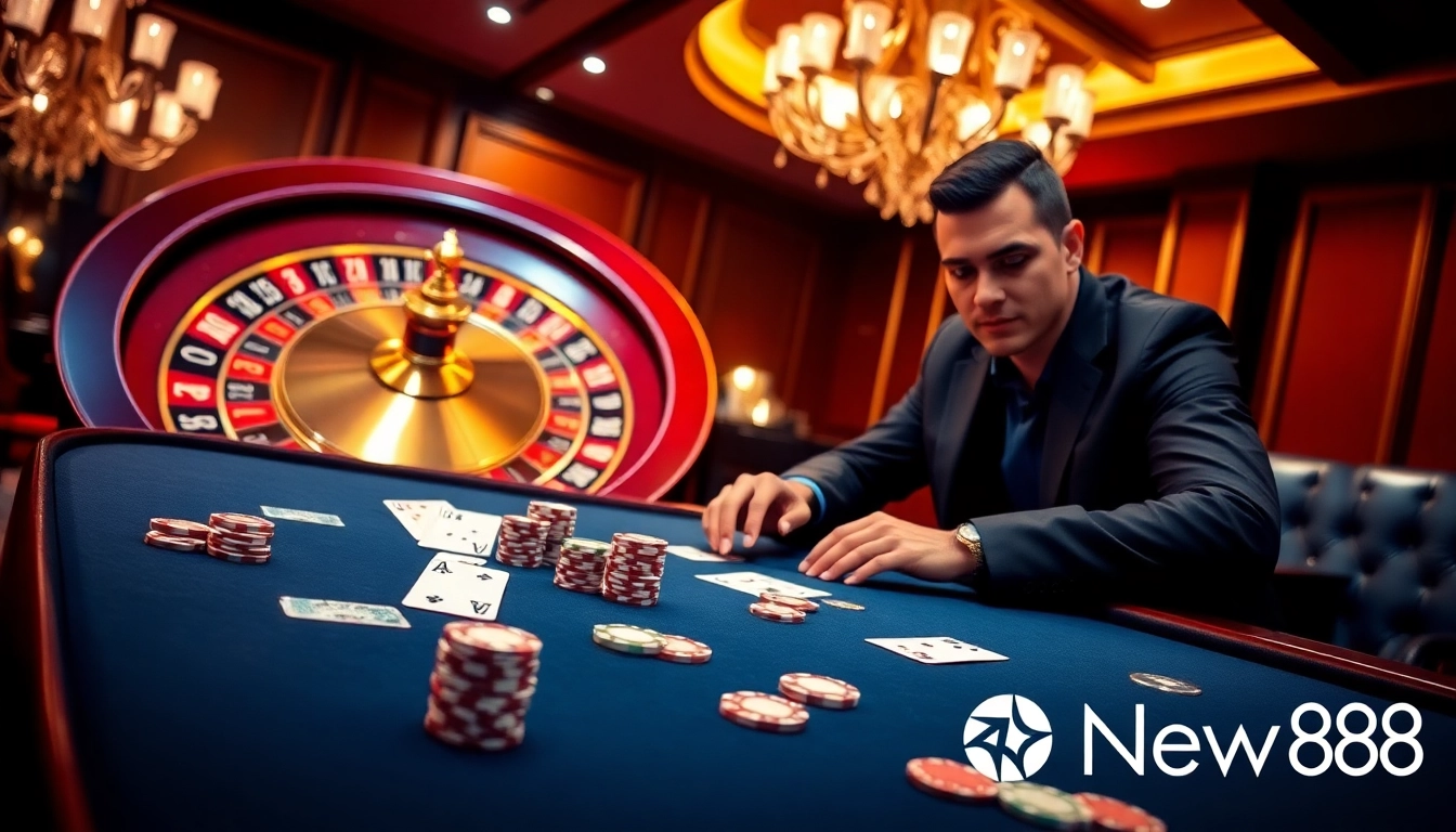 Engage in thrilling table games at new 88, featuring vibrant poker chips and cards in a luxurious setting.