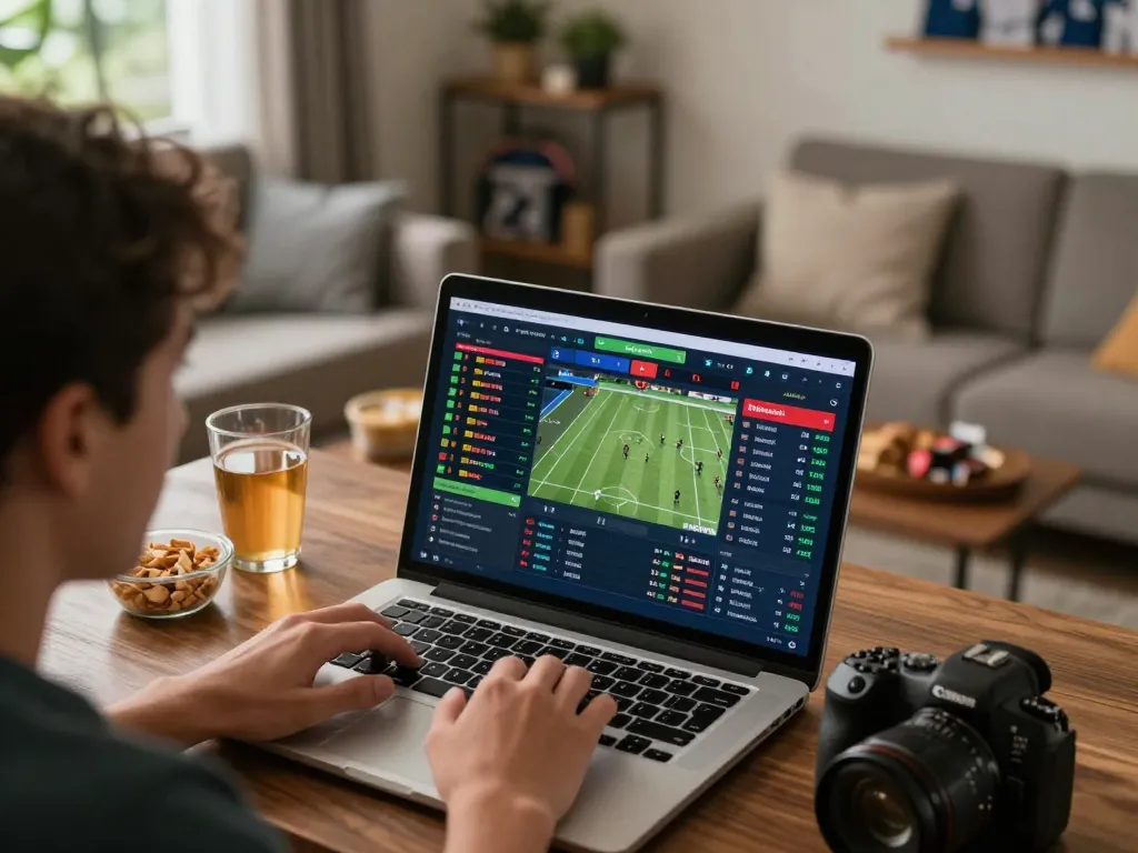 Person strategically placing bets on sports using the tv88 platform in a cozy home setting.