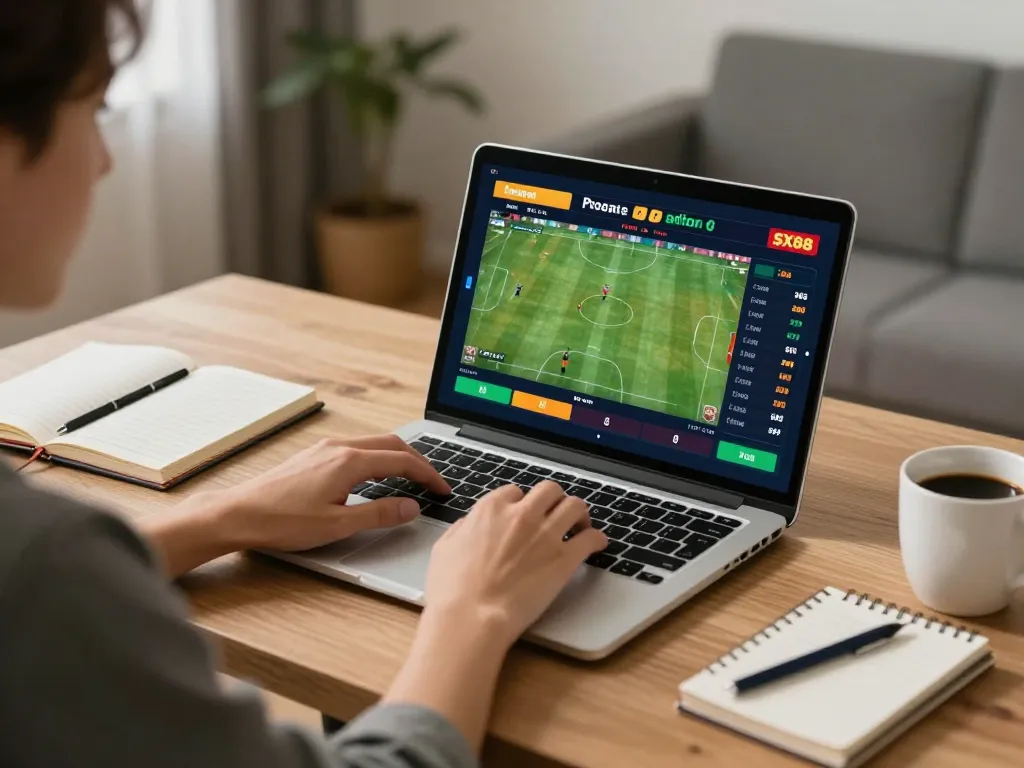 SX88 sports betting experience with a user engaged in placing bets in a stylish home office.