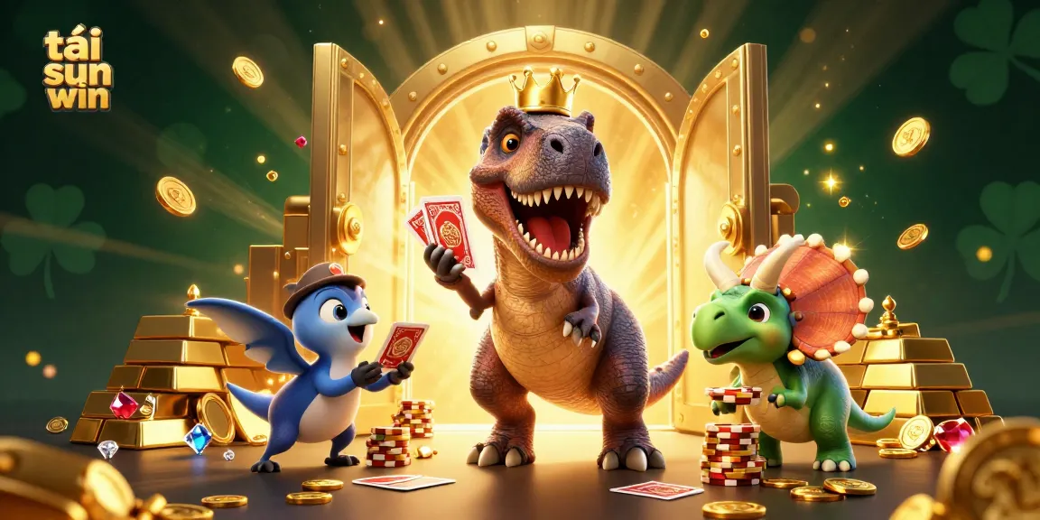 Experience the excitement of tải sun win with a lively 3D casino scene filled with dynamic characters and gold treasures.