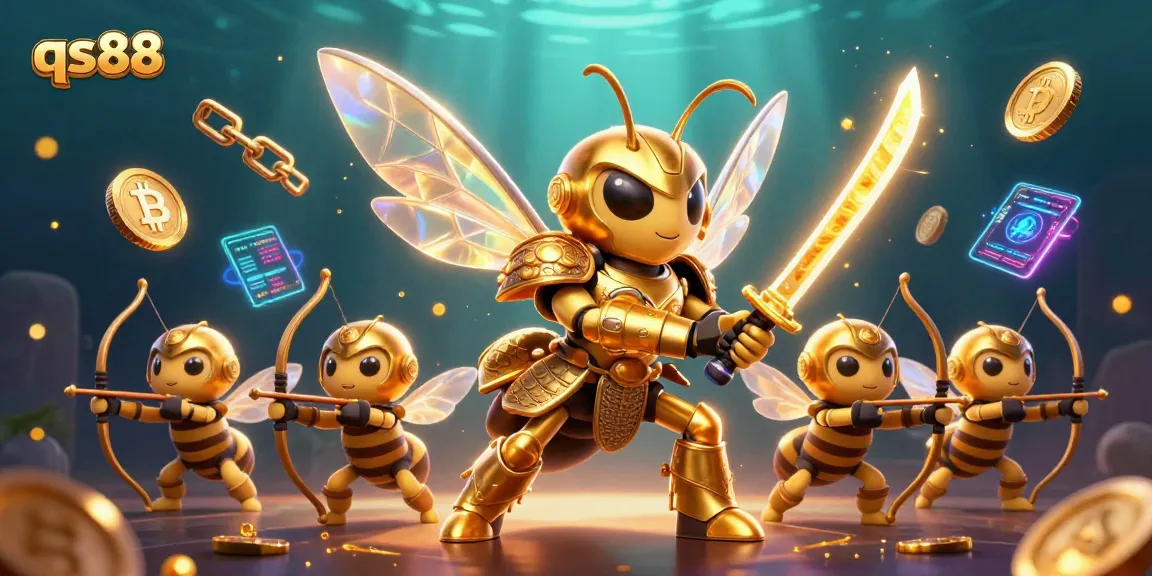 Players enjoy exciting games at qs88 casino with vibrant characters and cryptocurrency elements.