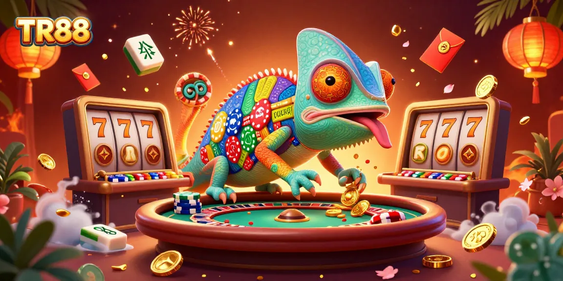 TR88 casino offers engaging slots and vibrant gameplay with a dynamic chameleon character.